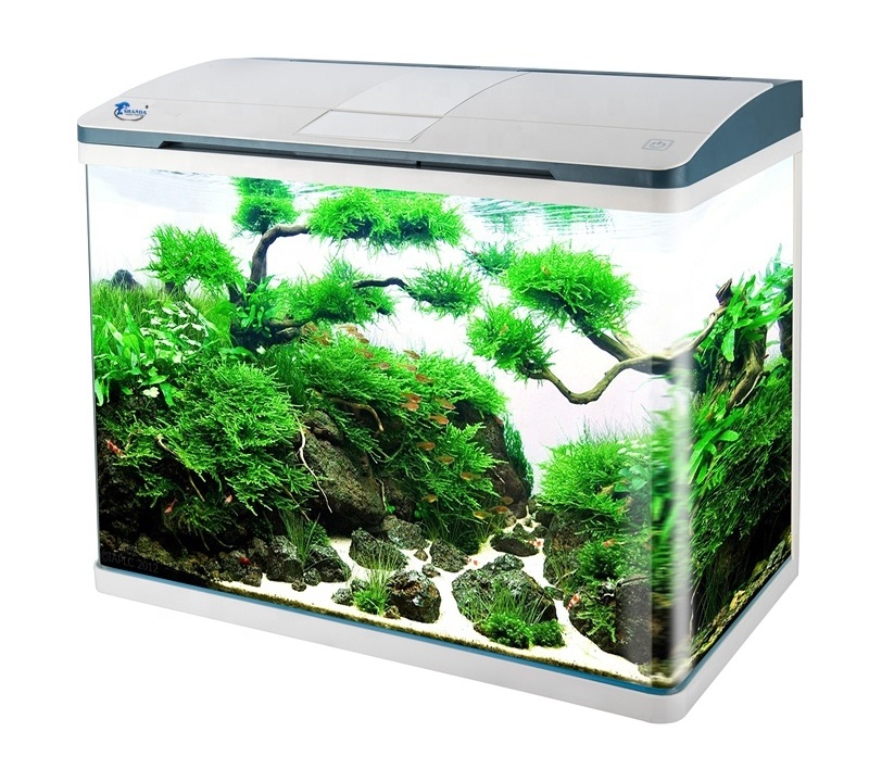 SHANDA Small Curved  Fish Tank D-800 with LED Light Clear Glass Aquarium Fish Tank