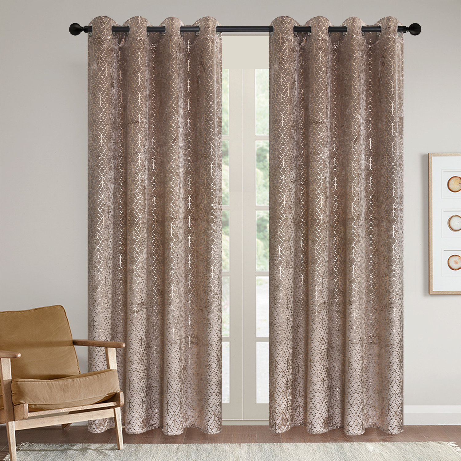 Luxury European Style Geometric Gold Design With Rhombus Pattern Curtains