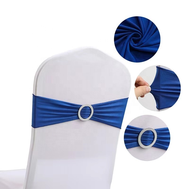 Hot Sale Great Elastic Royal Blue Chair Bands Banquet Party Home Wedding Chair Cover Sashes with Buckle