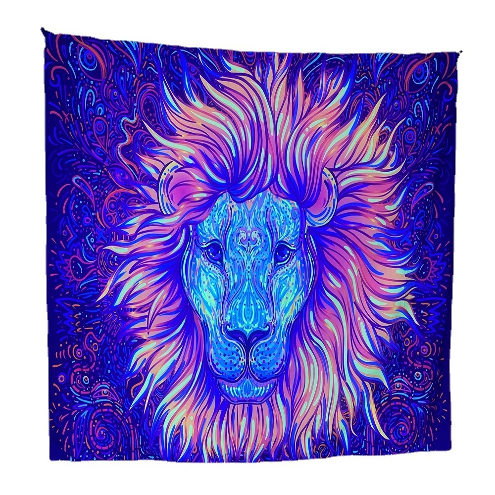 New fancy fluorescence lion printed tapestry wall hanging glow in the dark