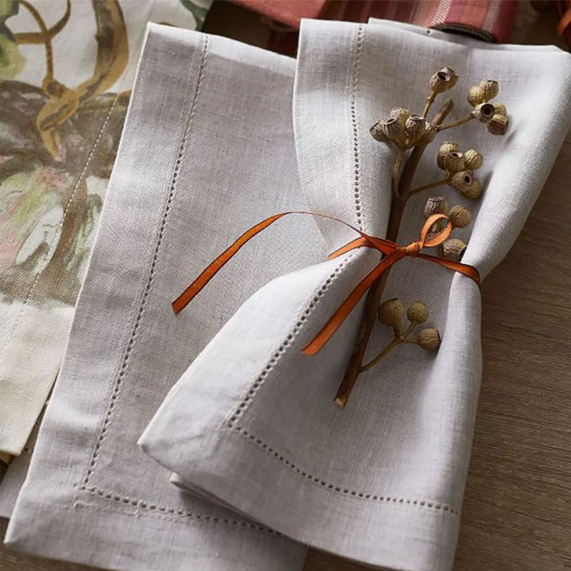 Wholesale Custom Hemstitch Pure Linen Napkin 100% Natural Linen Napkin For Dinner Party Tabletop