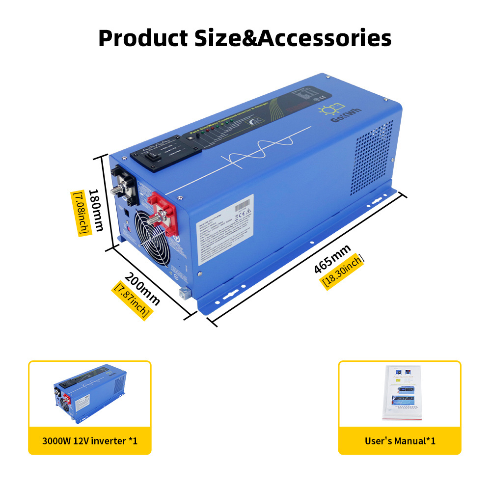 Real 3000W 3KW Combination Inverter Charger 12V 24V 48V DC 220V AC LFP LiFePO4 Lithium ion AGM Lead Acid GEL Battery RV Inverter