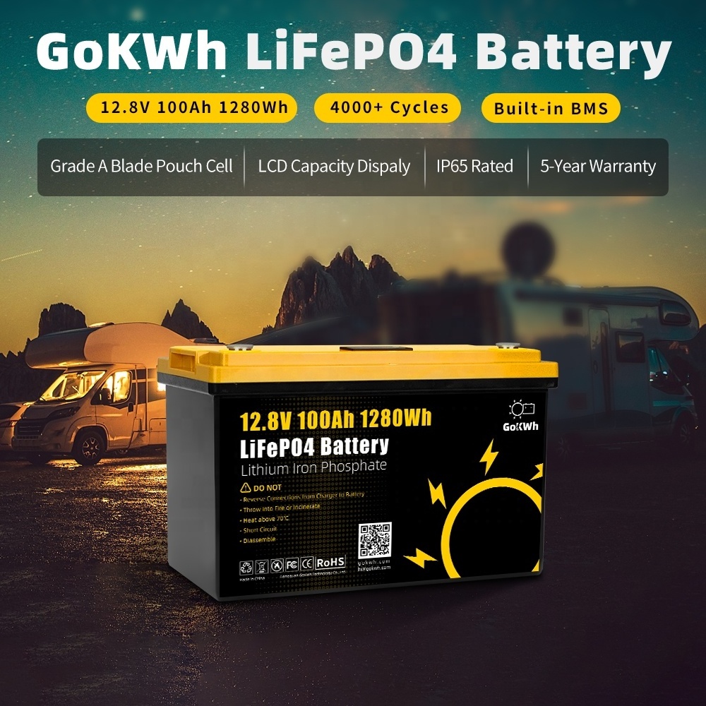 GoKWh Lithium 12V 24V 100Ah 200Ah Lifepo4 Battery with BMS for Power Backup RV Caravan Marine Trolling