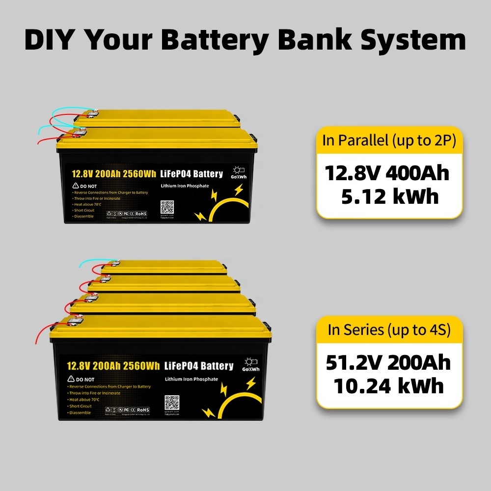 GoKWh LCD Display 12V 24V 100Ah 200Ah Lithium Solar Lifepo4 Battery Pack for Solar Home Energy Storage