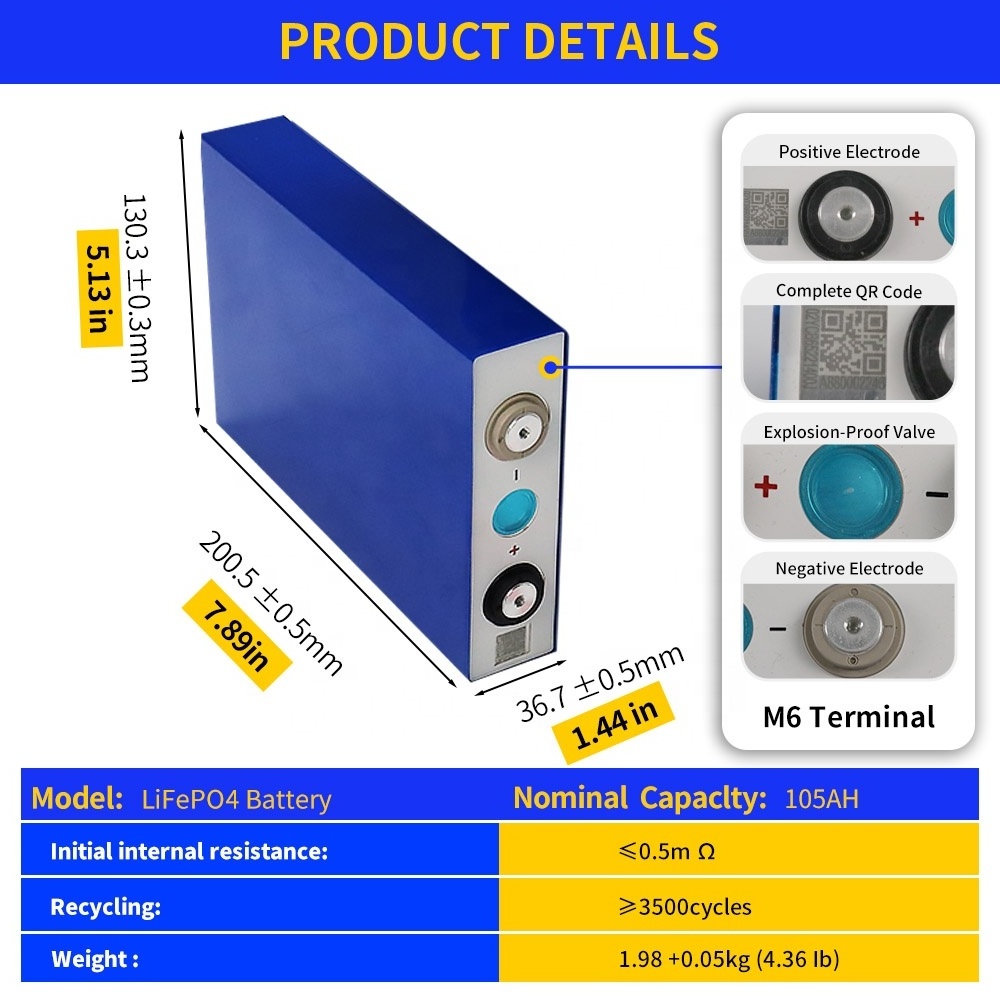 Free Shipping Rechargeable LF105 100Ah 105Ah 3.2V Power Tool Battery DIY 12V Lithium Battery