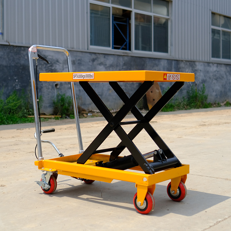 Hydraulic vertical lift small trolley scissors 300kg motorcycle table lifter with roller