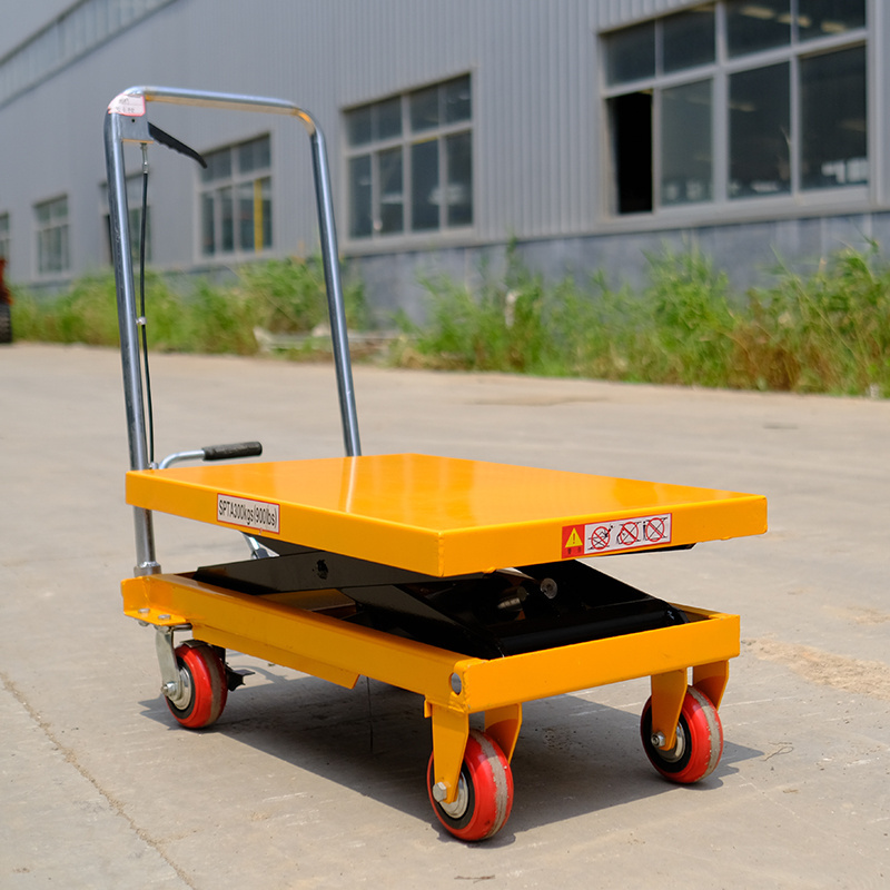 Hydraulic vertical lift small trolley scissors 300kg motorcycle table lifter with roller