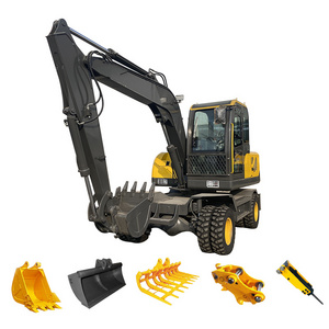 Cheap Construction Wheeled Excavator 7 8 9 Yuchai Mini Backhoe Wheel Excavator With 8 Tires