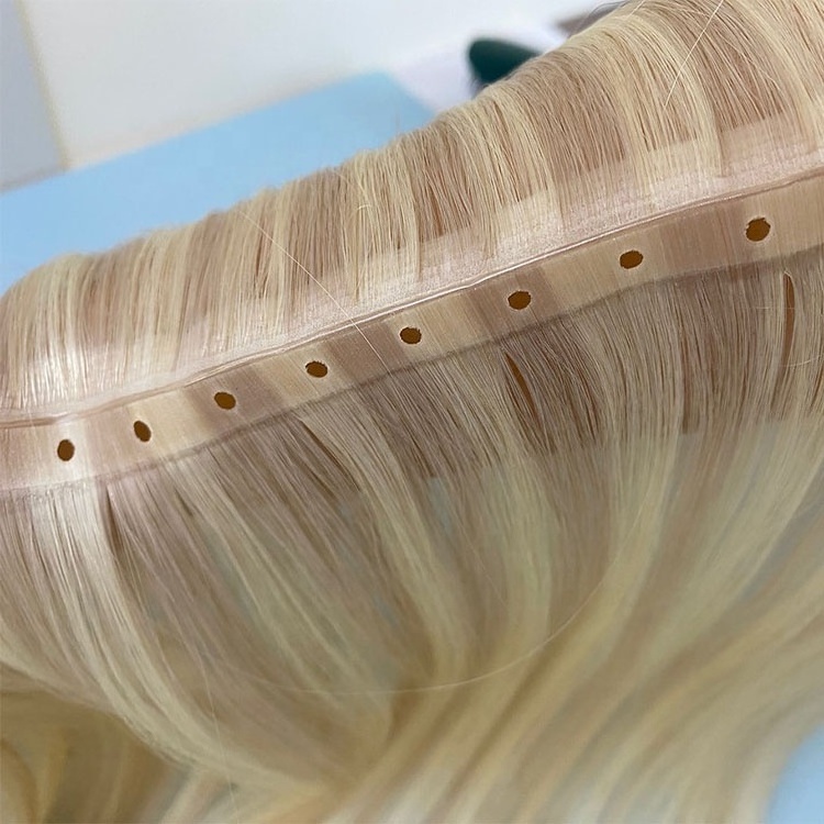 Seamless Genius NO SEWING, NO GLUE, Hole Weft ICE White Color XO injected Hair Weft 100% Human Hair Extensions 100g/Pack