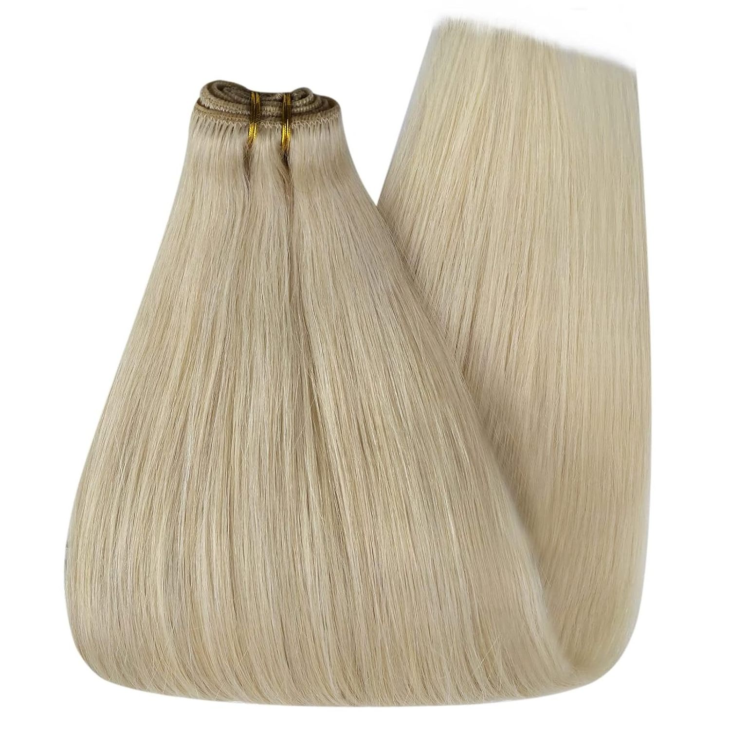 100% Natural Human Hair Double Drawn Straight 60 Platinum Color Sewing Machine Hair Weft