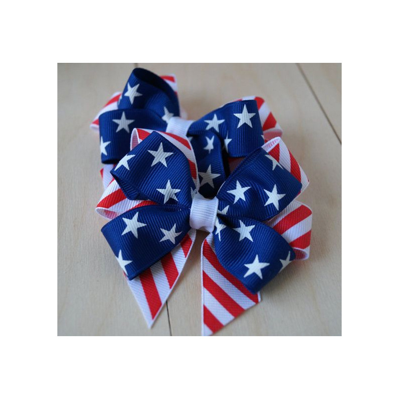 2023 Stars and Stripes Hair Bow for the 4th of July American Flag Inspired Hair Bow Clip for Girls Red White and Royal Blue