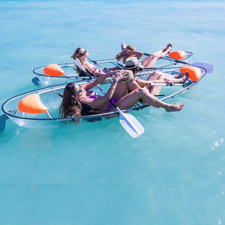 Cheapest Transparent clear glass bottom crystal kayak 2 person canoe kayak with led for sale