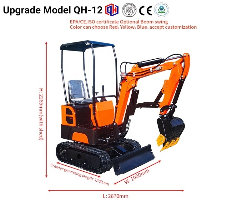 Hydraulic Excavator Mini Excavators Small Crawler Digger CE EPA China 1 ton 1.2 ton earth-moving excavator with swing boom