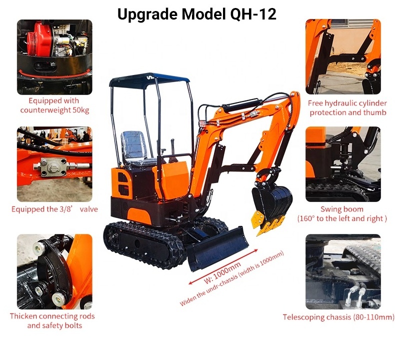 Hydraulic Excavator Mini Excavators Small Crawler Digger CE EPA China 1 ton 1.2 ton earth-moving excavator with swing boom