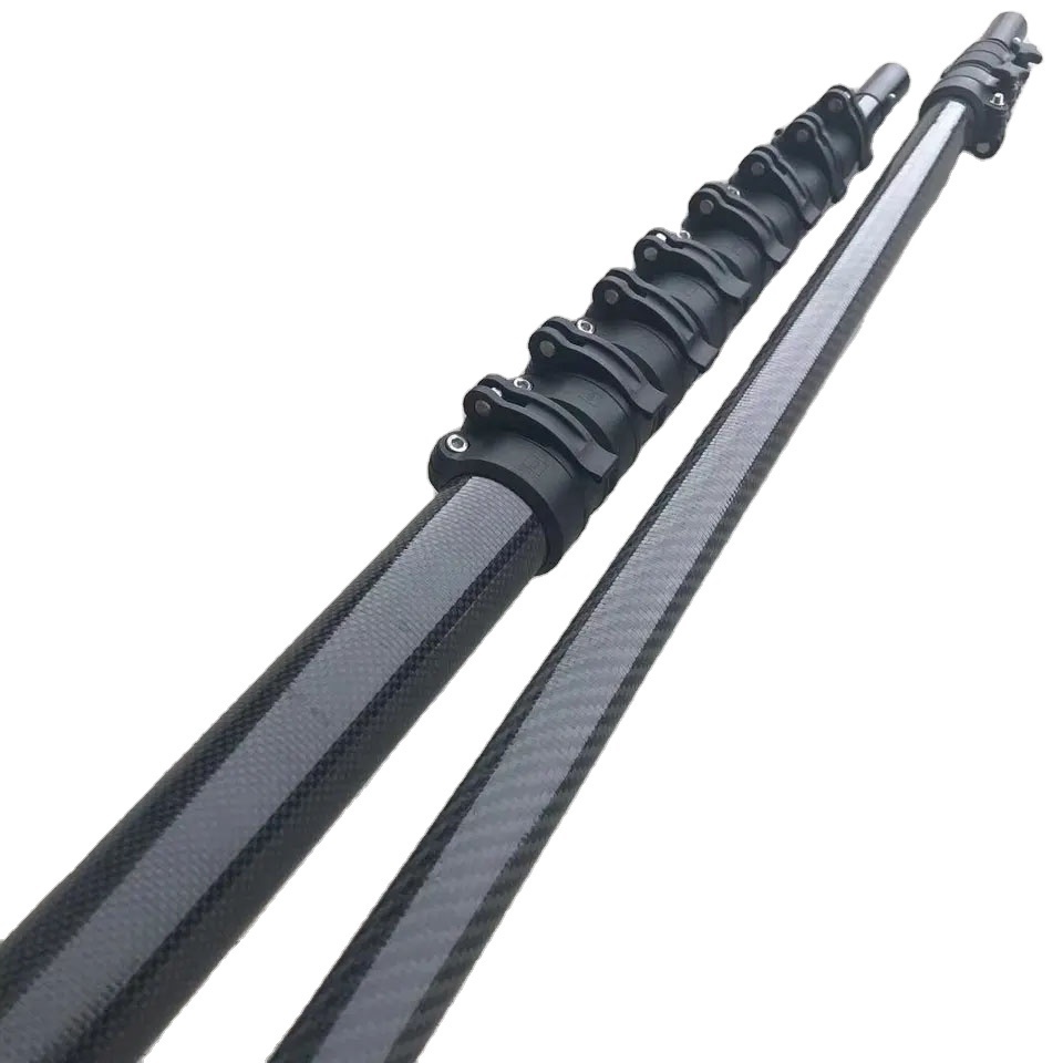 High stiffness 45 feet 35ft 20 feet carbon fiber telescopic pole with lever locks for camera photography poles