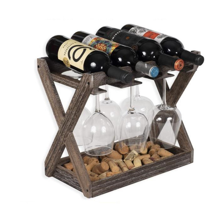 Solid Wood And Cork Storage Tray Bottle Holder Industrial Pipe Modular Table Top Wine Rack