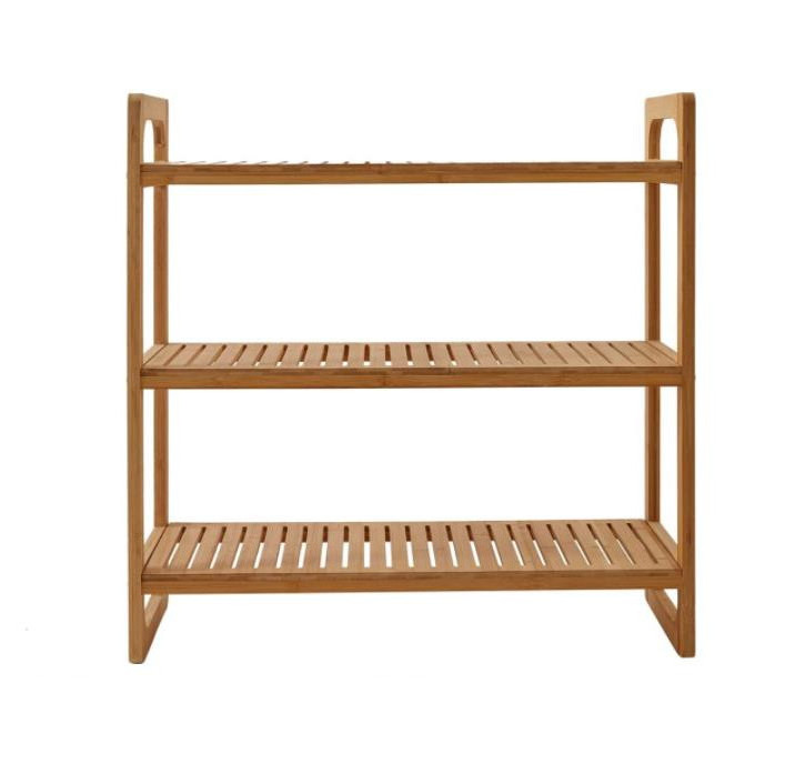 3-Tier Shoe Rack Bamboo Wood Stackable Shoes shelf Bamboo Bathroom Towel Shelf for Closet Hallway Entryway