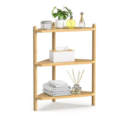 3 Tier Bamboo Shower Corner Shelves Free Stand Storage Shelf Small Corner Shelf Countertop Organizer Rack