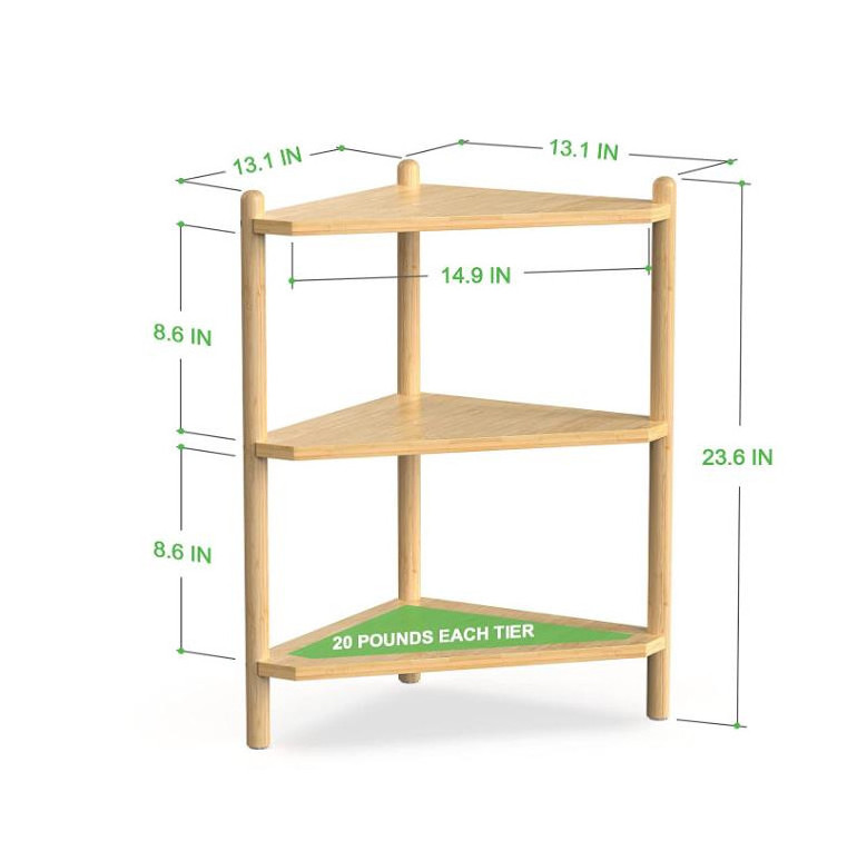 3 Tier Bamboo Shower Corner Shelves Free Stand Storage Shelf Small Corner Shelf Countertop Organizer Rack