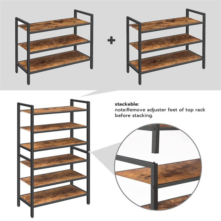 3-Tier Stackable Shoe Shelf Freestanding Industrial Shoe Storage Organizer with 3 Shelves Easy Assembly Shoe Rack