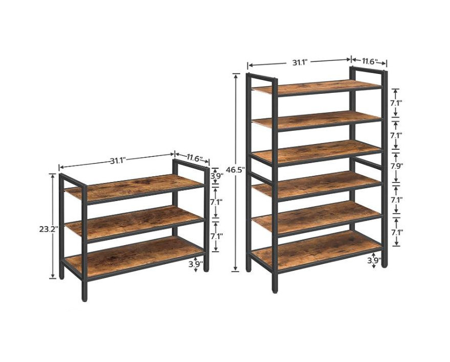 3-Tier Stackable Shoe Shelf Freestanding Industrial Shoe Storage Organizer with 3 Shelves Easy Assembly Shoe Rack