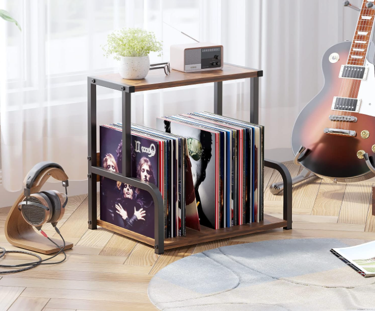 Multifunctional desktop wood vinyl album storage shelf customized best selling record player stand with vinyl storage