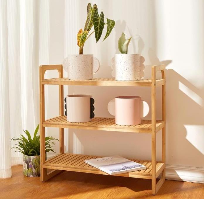 3-Tier Shoe Rack Bamboo Wood Stackable Shoes shelf Bamboo Bathroom Towel Shelf for Closet Hallway Entryway