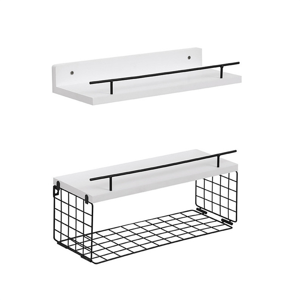 Bathroom Storage Shelf Perforation-Free Wall Hanging Multi-Functional Hot Selling Rustic Floating Wood Shelves Iron Corner