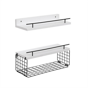 Bathroom Storage Shelf Perforation-Free Wall Hanging Multi-Functional Hot Selling Rustic Floating Wood Shelves Iron Corner