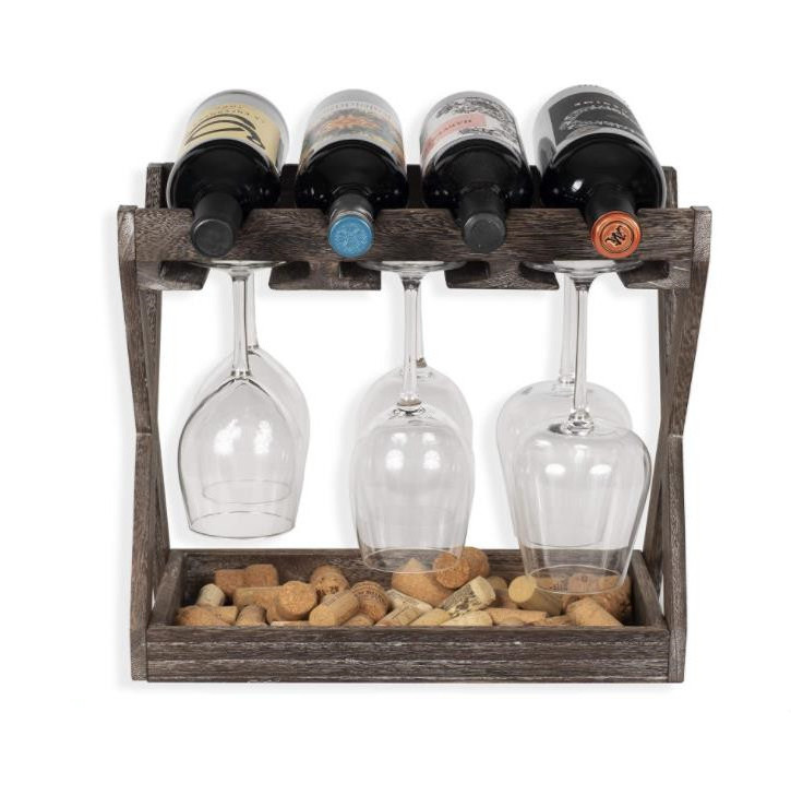 Solid Wood And Cork Storage Tray Bottle Holder Industrial Pipe Modular Table Top Wine Rack