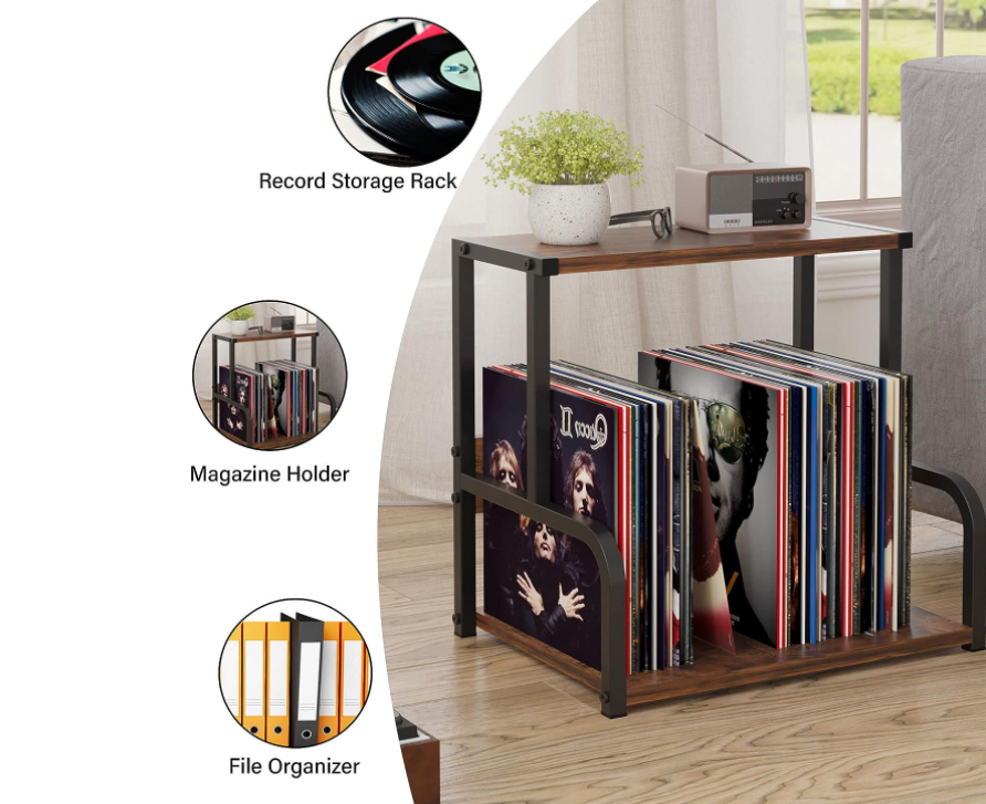 Multifunctional desktop wood vinyl album storage shelf customized best selling record player stand with vinyl storage