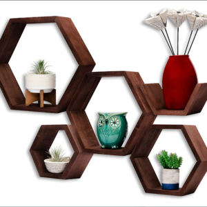 Modern Living Room Hexagon Decorative Shelf Wooden Wall Display Shelf Floating Wooden Storage Rack