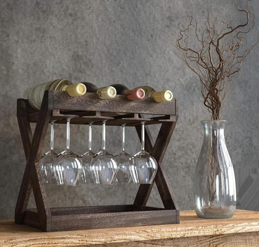 Solid Wood And Cork Storage Tray Bottle Holder Industrial Pipe Modular Table Top Wine Rack