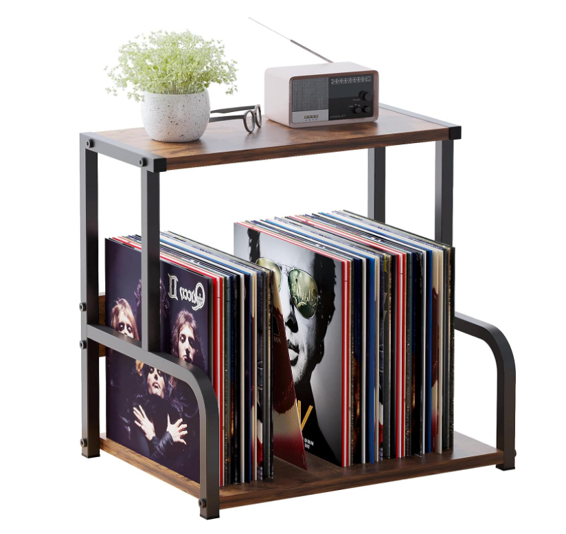 Multifunctional desktop wood vinyl album storage shelf customized best selling record player stand with vinyl storage