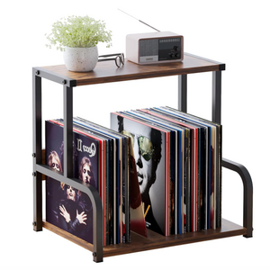 Multifunctional desktop wood vinyl album storage shelf customized best selling record player stand with vinyl storage