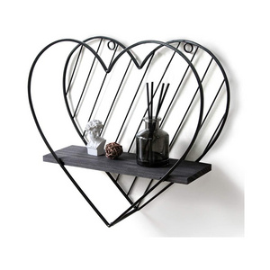 custom industrial heart metal ironwall shelf Wall Mount hanging storage floating shelves for office kitchen bathroom bedroom