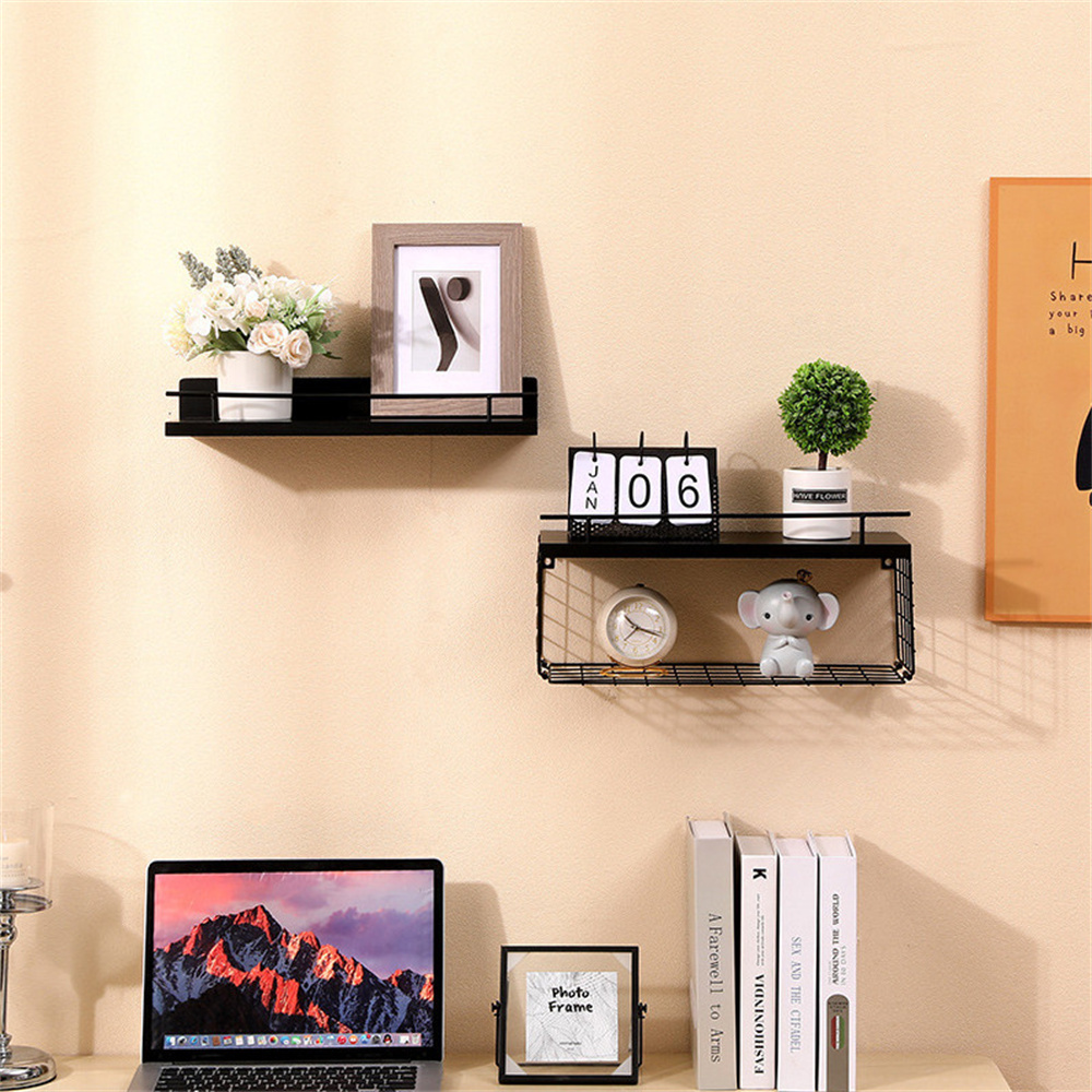 Bathroom Storage Shelf Perforation-Free Wall Hanging Multi-Functional Hot Selling Rustic Floating Wood Shelves Iron Corner