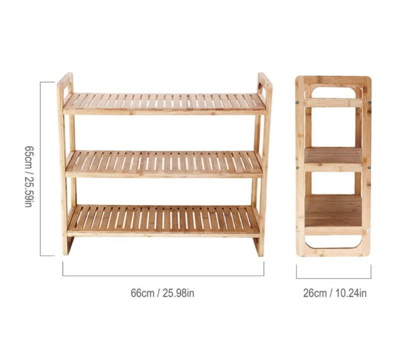 3-Tier Shoe Rack Bamboo Wood Stackable Shoes shelf Bamboo Bathroom Towel Shelf for Closet Hallway Entryway