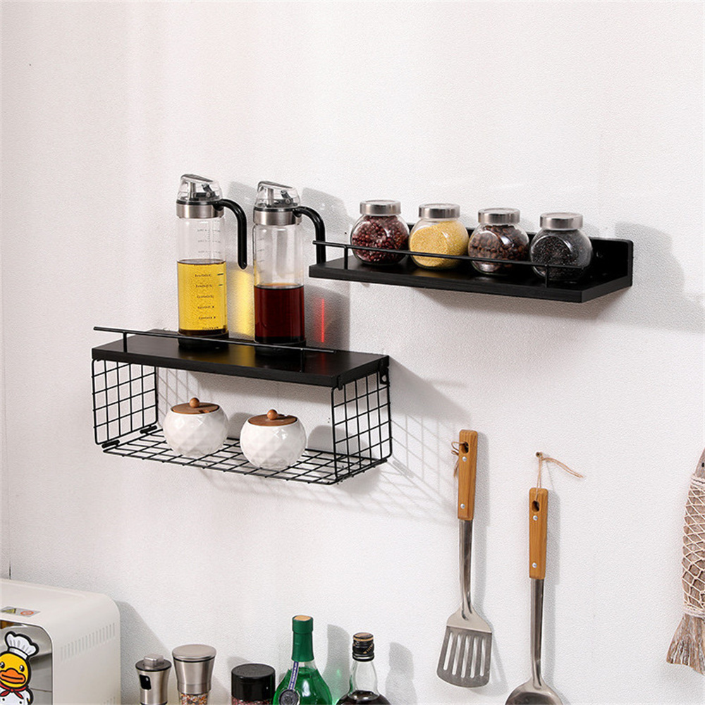 Bathroom Storage Shelf Perforation-Free Wall Hanging Multi-Functional Hot Selling Rustic Floating Wood Shelves Iron Corner