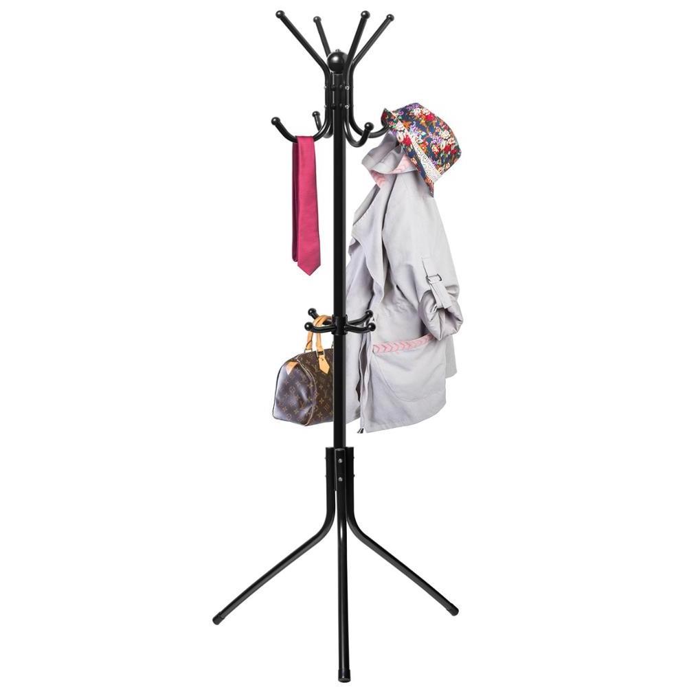 Standing Entryway Coat Rack Coat Tree Hat Hanger Holder 11 Hooks for Jacket Umbrella Tree Stand with Base Metal (Black)