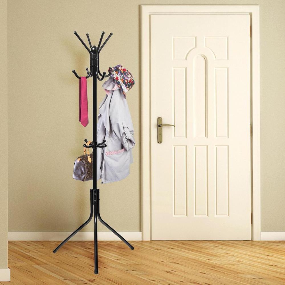 Standing Entryway Coat Rack Coat Tree Hat Hanger Holder 11 Hooks for Jacket Umbrella Tree Stand with Base Metal (Black)