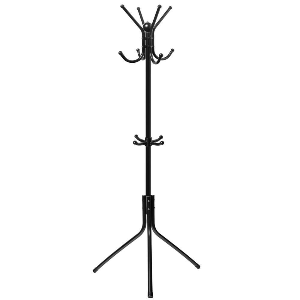 Standing Entryway Coat Rack Coat Tree Hat Hanger Holder 11 Hooks for Jacket Umbrella Tree Stand with Base Metal (Black)