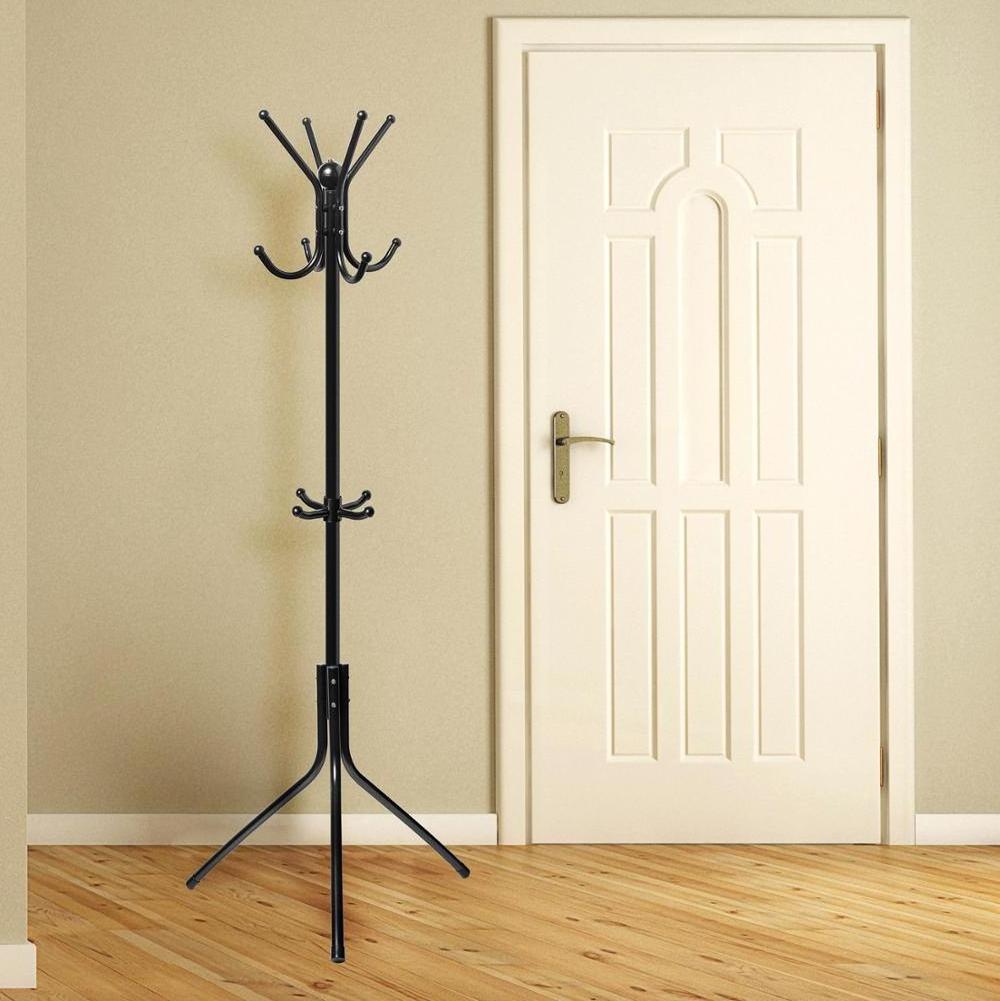 Standing Entryway Coat Rack Coat Tree Hat Hanger Holder 11 Hooks for Jacket Umbrella Tree Stand with Base Metal (Black)