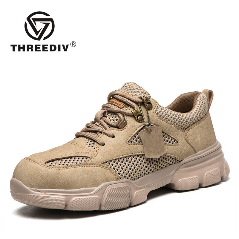 THREEDIV Oil Water Resistant Anti Slip Work Shoes Steel Toe Puncture Proof Men Industrial Groundwork Safety Shoes Boots