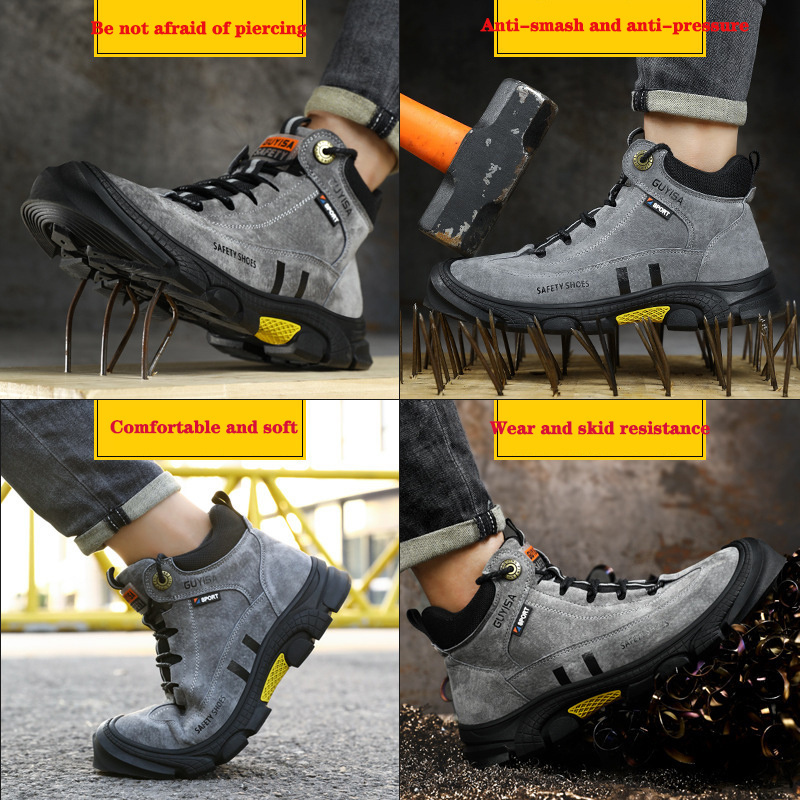 THREEDIV 2024 high cut casual industrial safety shoes non-slip rubber sole anti-stab anti-steel toe work boot