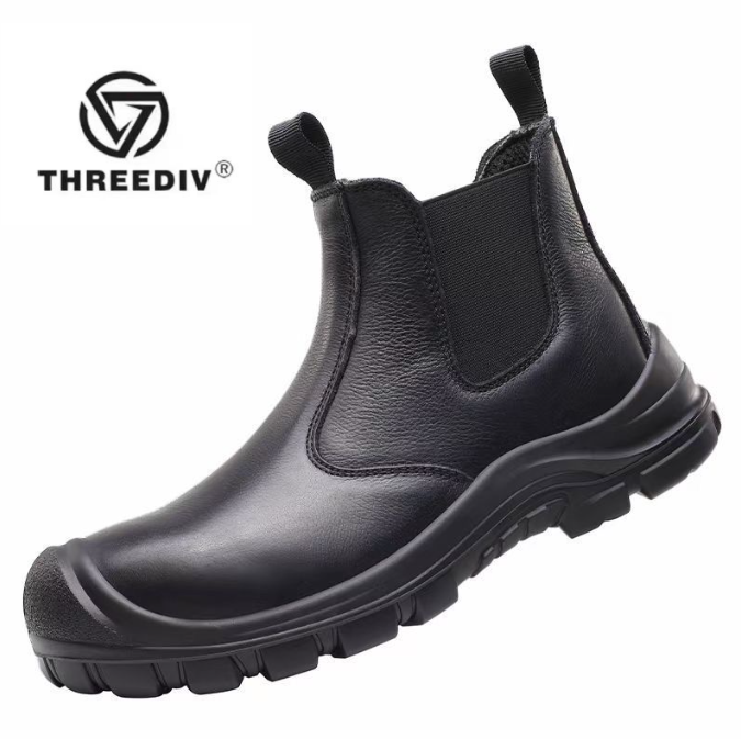 THREEDIV Labor protection boots men's steel toes puncture resistant waterproof, and oil resistant pure leather safety shoes