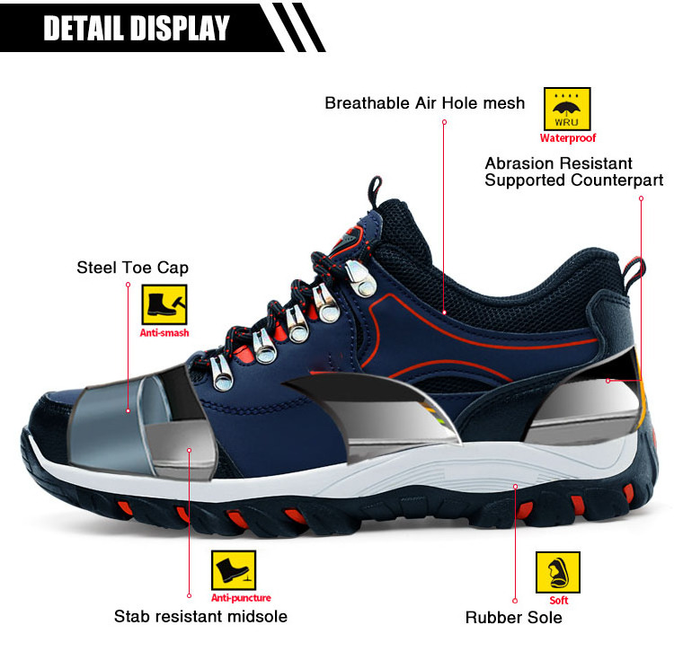 THREEDIV Men Boots Breathable Steel Toe Work Safety Shoes Outdoor Casual Sneaker Autumn Construction Shoes Work Plus Size