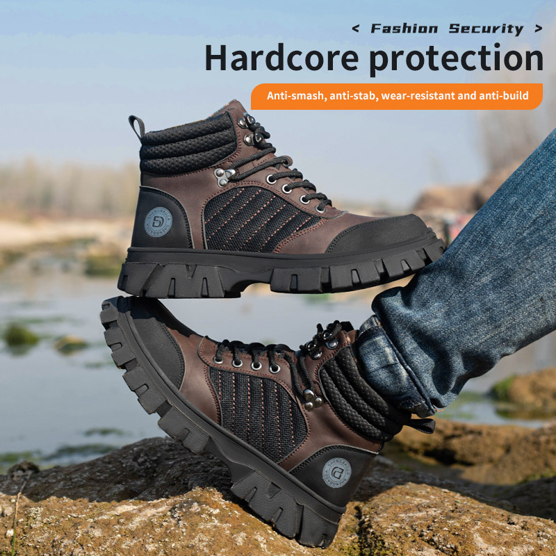 Anti slip woodland light weight safety shoes steel toe for workers leather work shoes with steel toe for men's working boots