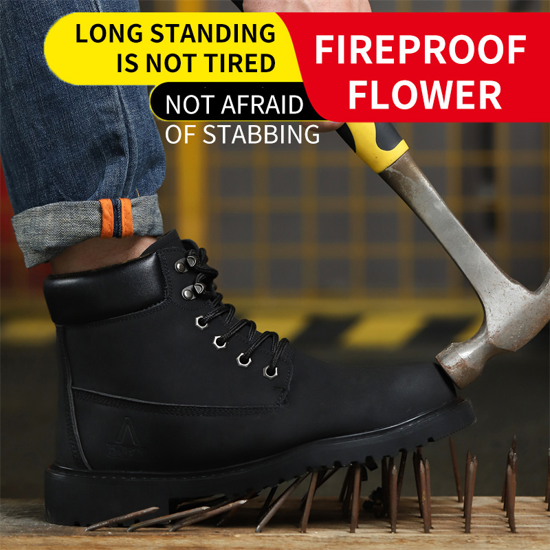 THREEDIV Labor Protection Fiber Upper Breathable Smash Proof Mens Welder Safety Work Boot