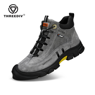 THREEDIV 2024 high cut casual industrial safety shoes non-slip rubber sole anti-stab anti-steel toe work boot